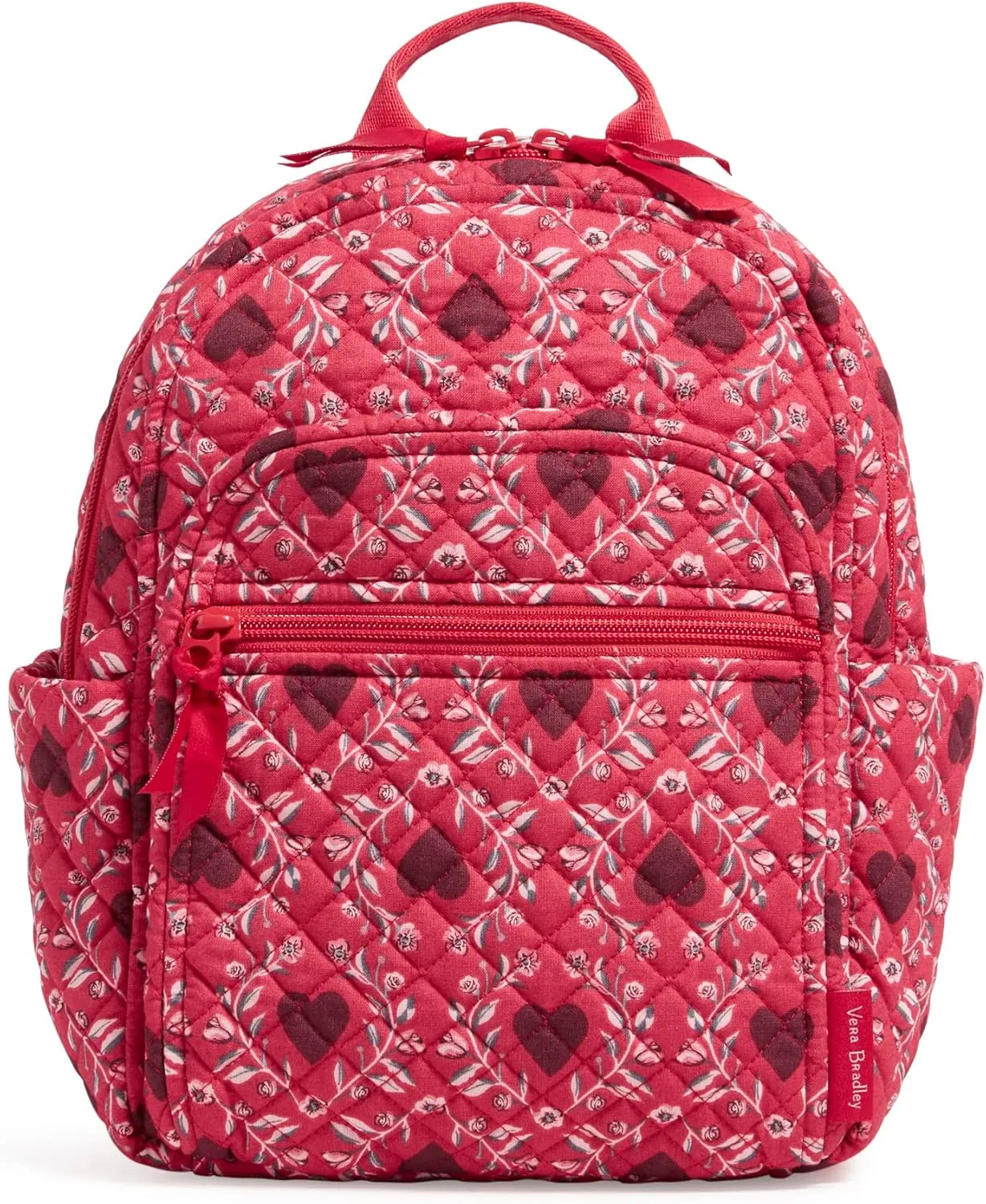 Vera Bradley Women's Cotton Small Backpack, Imperial Hearts Red - Recycled Cotton, One Size
