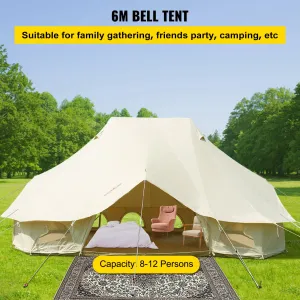 VEVOR 6m Bell Tent 19.7x13.1x9.8 ft Yurt Beige Canvas Tent | Cotton Glamping Tents 8-12 Person | 4 Season Teepee Tent Portable for Adults | Luxury Safari Tent for Family Outdoor Camping Lightweight