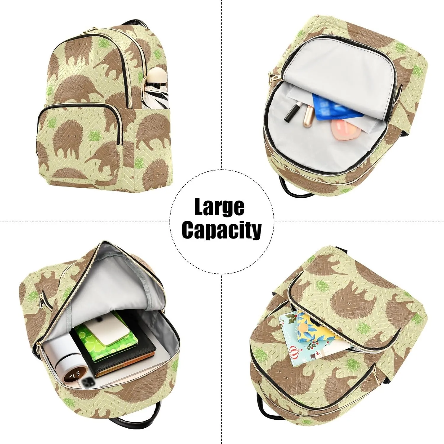 VIGTRO Women Fashion Backpack Quilted Mini Purse Australian Echidna Cartoon, Lightweight Travel Casual Shoulder Backpack with Adjustable Straps Size M
