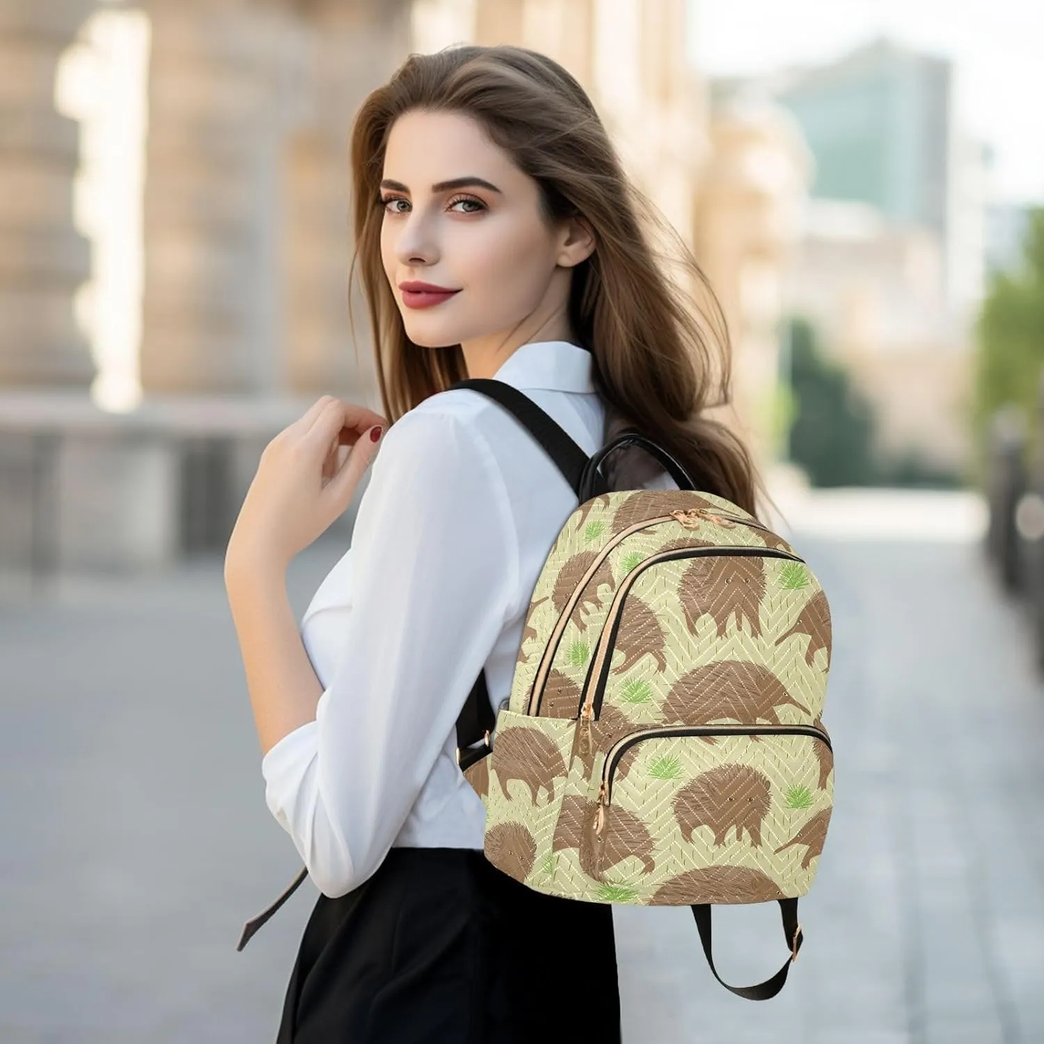 VIGTRO Women Fashion Backpack Quilted Mini Purse Australian Echidna Cartoon, Lightweight Travel Casual Shoulder Backpack with Adjustable Straps Size M