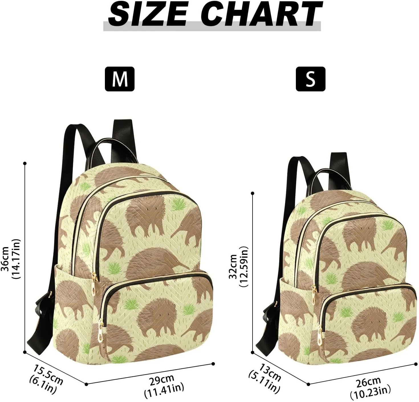 VIGTRO Women Fashion Backpack Quilted Mini Purse Australian Echidna Cartoon, Lightweight Travel Casual Shoulder Backpack with Adjustable Straps Size M