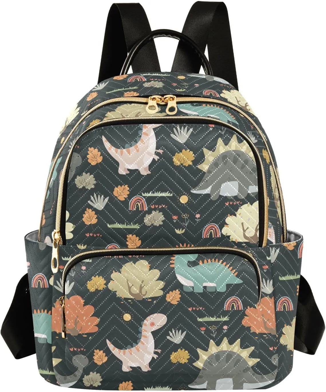 VIGTRO Women Fashion Backpack Quilted Mini Purse Cartoon Dinosaurs Rainbows Plants, Lightweight Travel Casual Shoulder Backpack with Adjustable Straps Size S