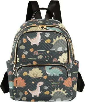 VIGTRO Women Fashion Backpack Quilted Mini Purse Cartoon Dinosaurs Rainbows Plants, Lightweight Travel Casual Shoulder Backpack with Adjustable Straps Size S
