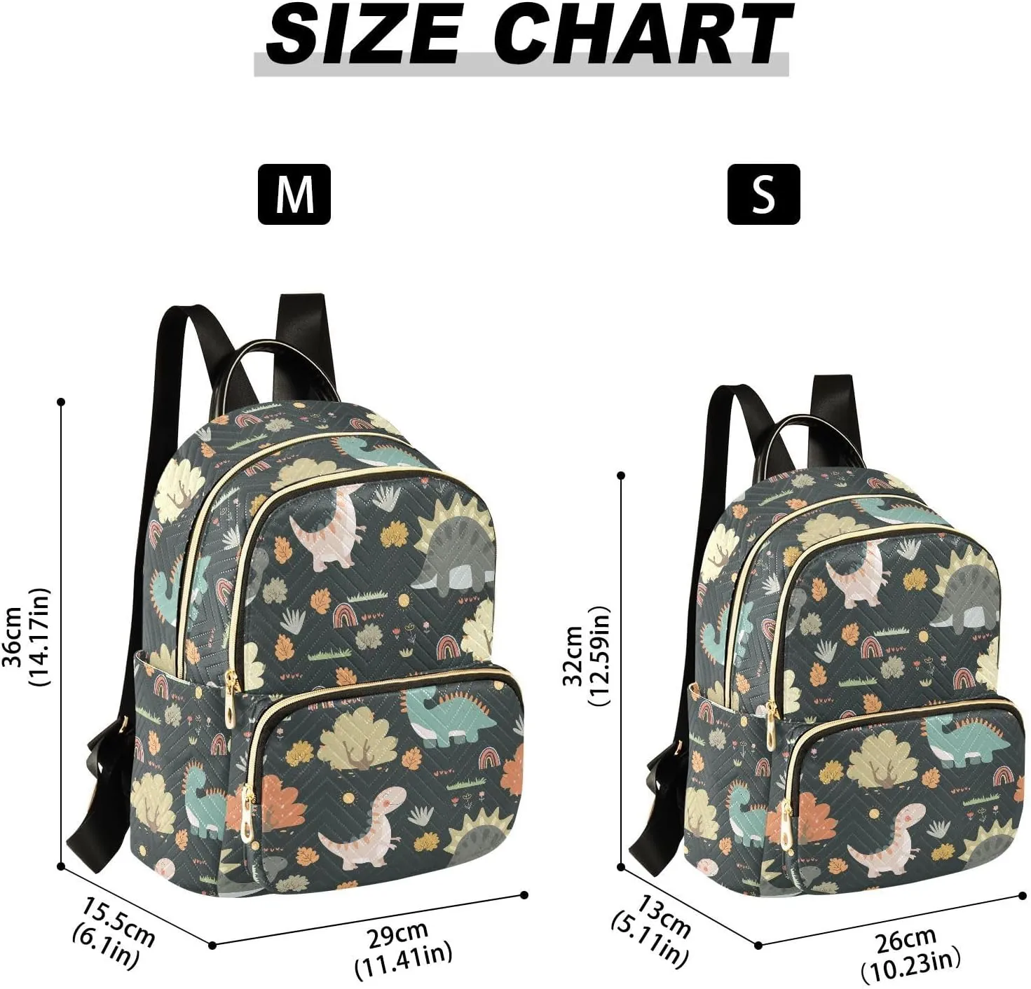 VIGTRO Women Fashion Backpack Quilted Mini Purse Cartoon Dinosaurs Rainbows Plants, Lightweight Travel Casual Shoulder Backpack with Adjustable Straps Size S