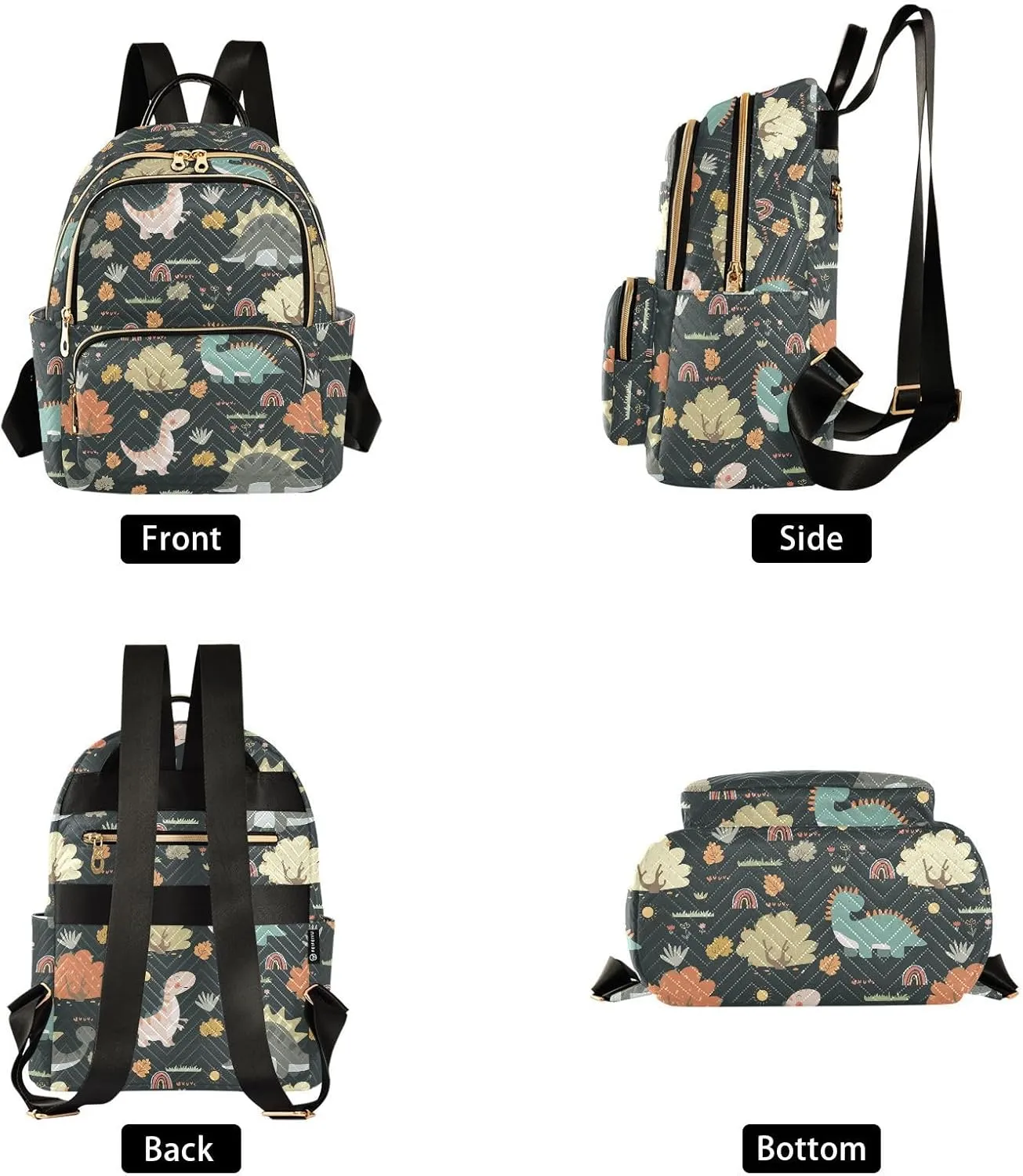 VIGTRO Women Fashion Backpack Quilted Mini Purse Cartoon Dinosaurs Rainbows Plants, Lightweight Travel Casual Shoulder Backpack with Adjustable Straps Size S