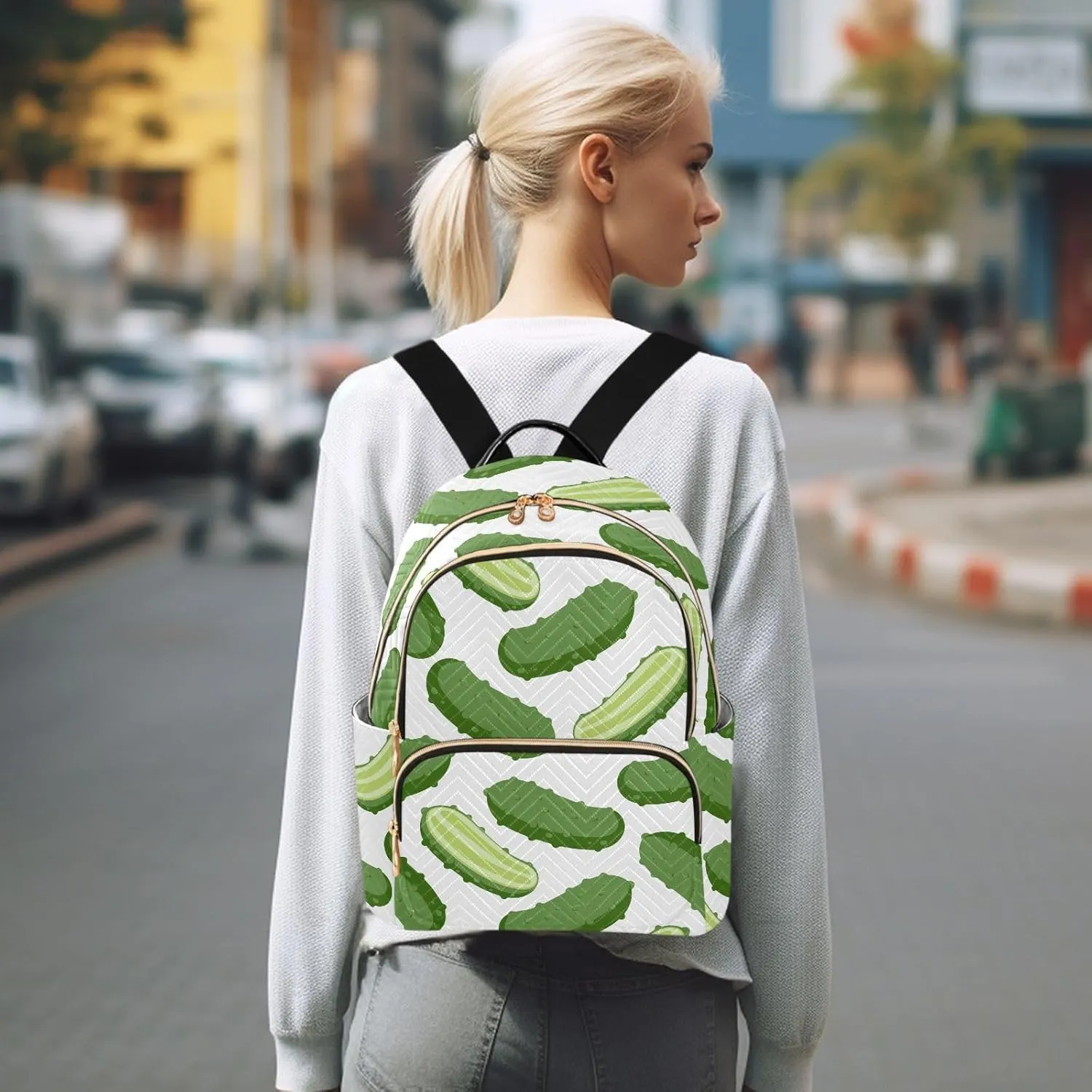 VIGTRO Women Fashion Backpack Quilted Mini Purse Fresh Vegetable Cucumber, Lightweight Travel Casual Shoulder Backpack with Adjustable Straps Size S