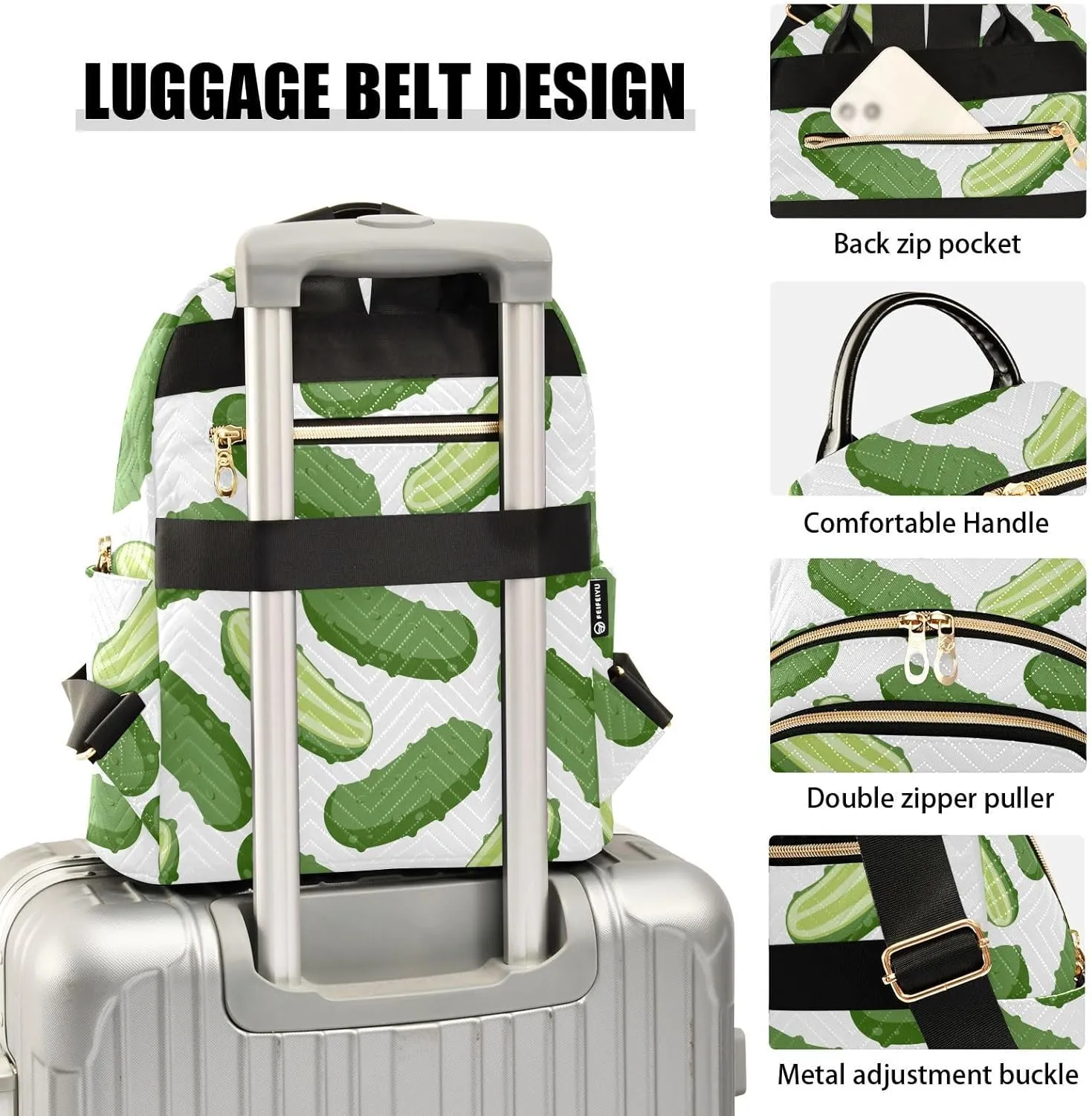 VIGTRO Women Fashion Backpack Quilted Mini Purse Fresh Vegetable Cucumber, Lightweight Travel Casual Shoulder Backpack with Adjustable Straps Size S