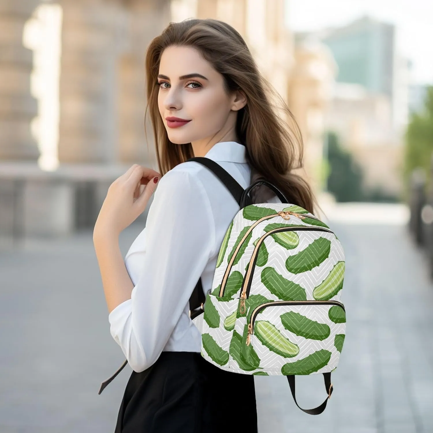 VIGTRO Women Fashion Backpack Quilted Mini Purse Fresh Vegetable Cucumber, Lightweight Travel Casual Shoulder Backpack with Adjustable Straps Size S
