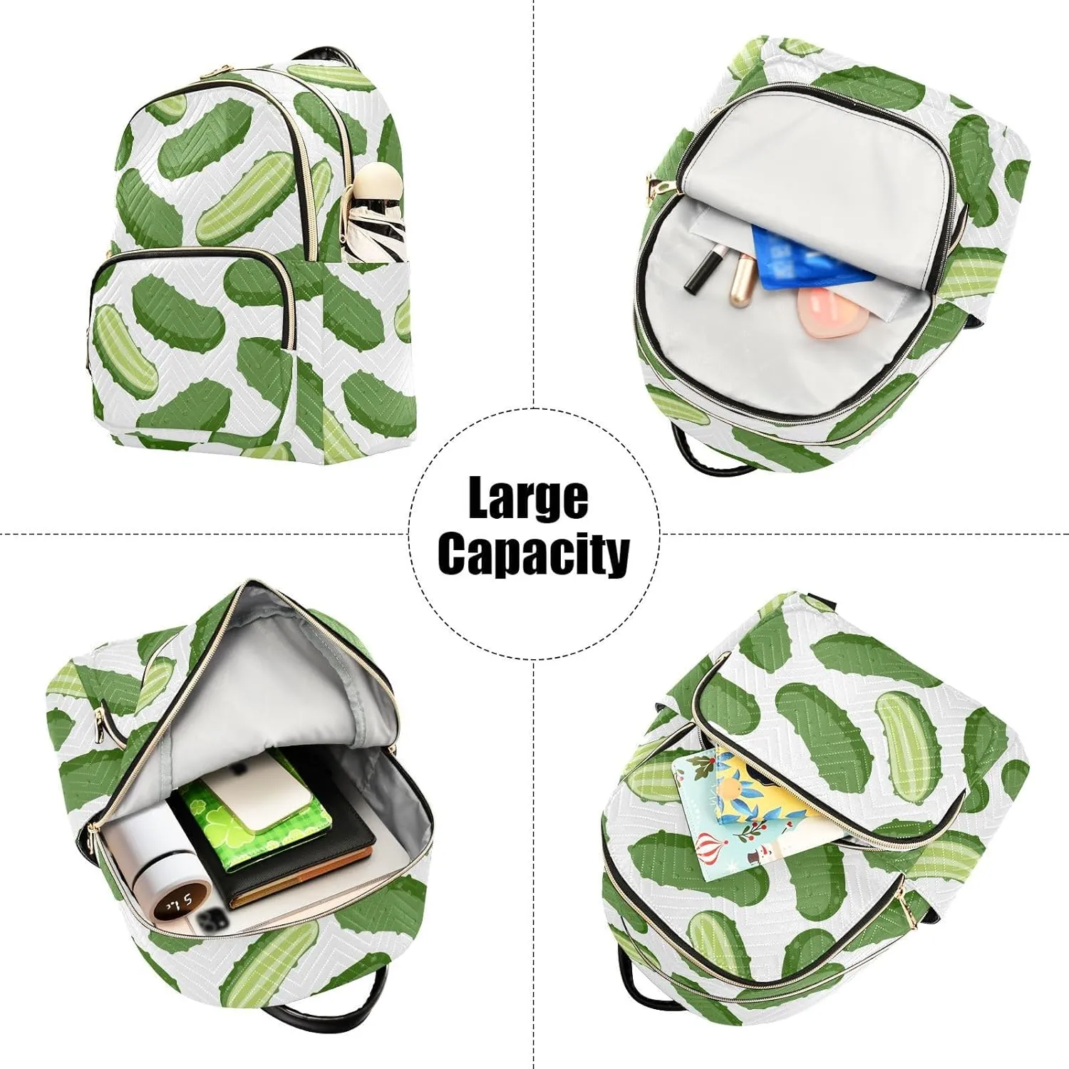 VIGTRO Women Fashion Backpack Quilted Mini Purse Fresh Vegetable Cucumber, Lightweight Travel Casual Shoulder Backpack with Adjustable Straps Size S