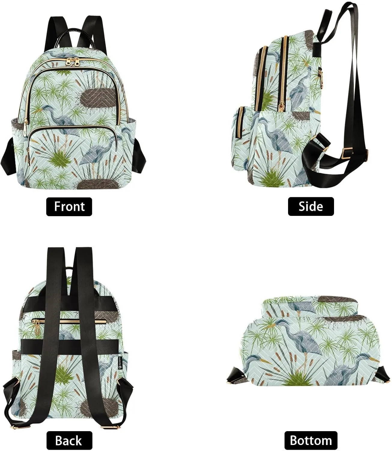 VIGTRO Women Fashion Backpack Quilted Mini Purse Heron Bird Swamp Plants, Lightweight Travel Casual Shoulder Backpack with Adjustable Straps Size M