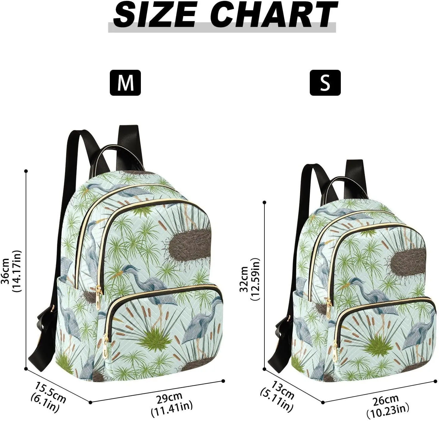 VIGTRO Women Fashion Backpack Quilted Mini Purse Heron Bird Swamp Plants, Lightweight Travel Casual Shoulder Backpack with Adjustable Straps Size M