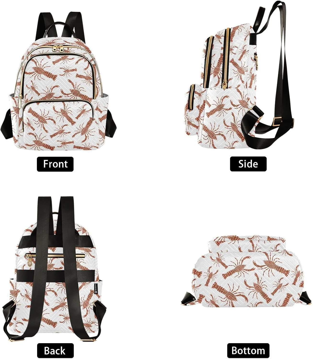 VIGTRO Women Fashion Backpack Quilted Mini Purse Red Crayfish Seamless Pattern, Lightweight Travel Casual Shoulder Backpack with Adjustable Straps Size S