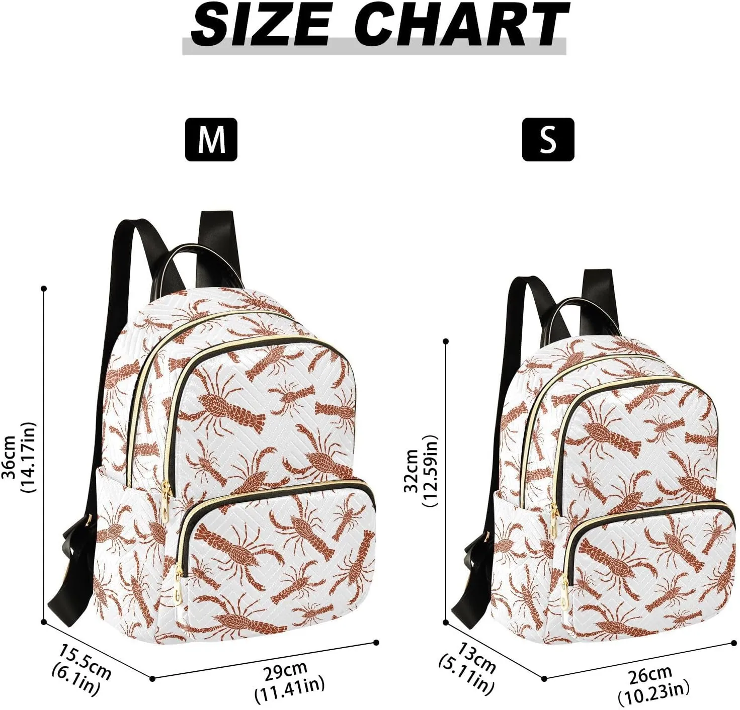 VIGTRO Women Fashion Backpack Quilted Mini Purse Red Crayfish Seamless Pattern, Lightweight Travel Casual Shoulder Backpack with Adjustable Straps Size S