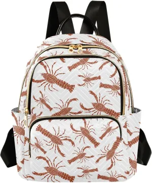 VIGTRO Women Fashion Backpack Quilted Mini Purse Red Crayfish Seamless Pattern, Lightweight Travel Casual Shoulder Backpack with Adjustable Straps Size S
