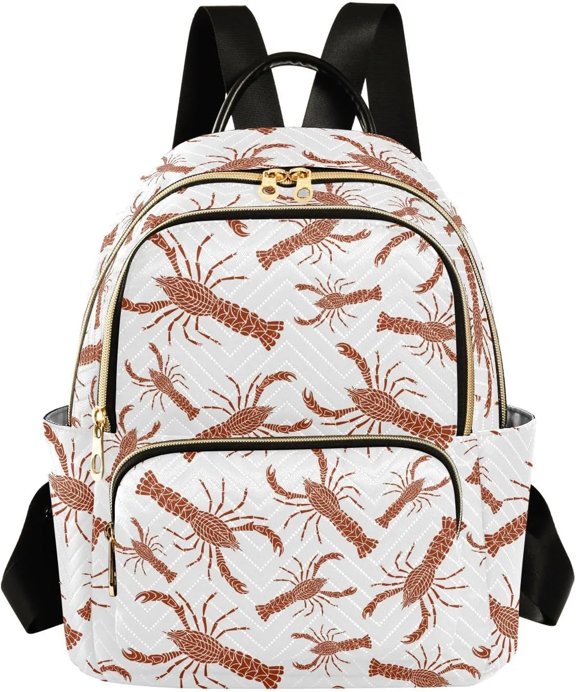 VIGTRO Women Fashion Backpack Quilted Mini Purse Red Crayfish Seamless Pattern, Lightweight Travel Casual Shoulder Backpack with Adjustable Straps Size S