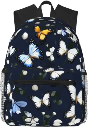 White Blooms With Blue Butterflies Print Lightweight And Comfortable Duffel Bag, Casual Daypack, Multipurpose Backpack
