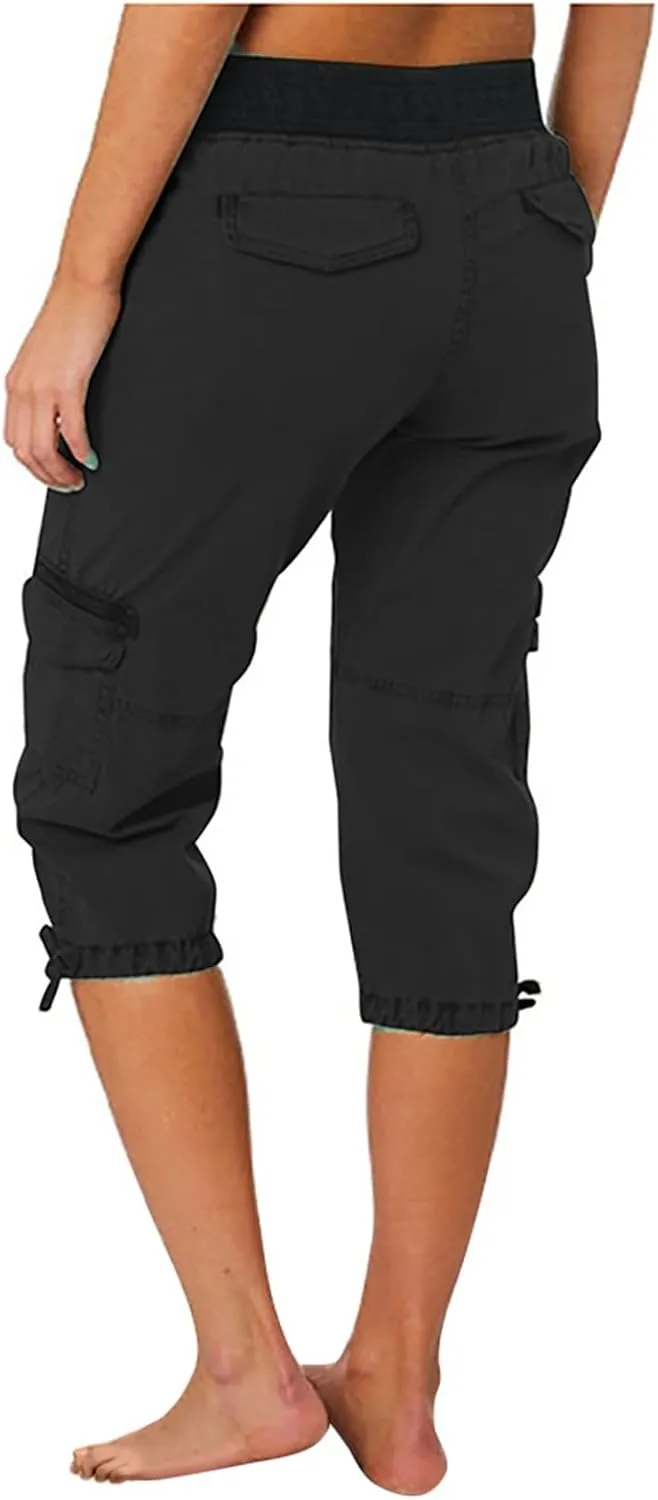 Womens Capri Cargo Pants Hiking Lightweight with Pockets Curvy Summer Causl Baggy Cotton Bermuda Shorts Knee Length