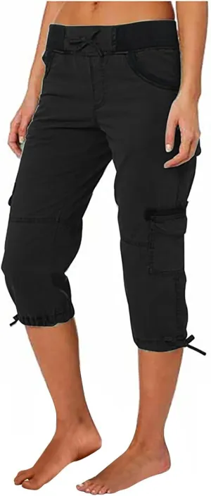 Womens Capri Cargo Pants Hiking Lightweight with Pockets Curvy Summer Causl Baggy Cotton Bermuda Shorts Knee Length