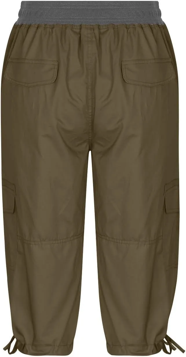 Womens Capri Cargo Pants Hiking Lightweight with Pockets Curvy Summer Causl Baggy Cotton Bermuda Shorts Knee Length