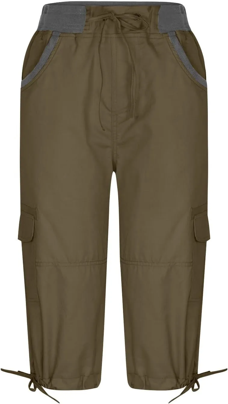 Womens Capri Cargo Pants Hiking Lightweight with Pockets Curvy Summer Causl Baggy Cotton Bermuda Shorts Knee Length