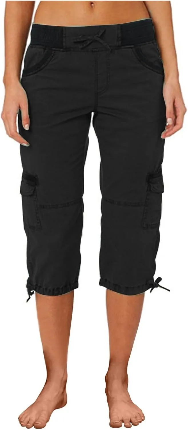 Womens Capri Cargo Pants Hiking Lightweight with Pockets Curvy Summer Causl Baggy Cotton Bermuda Shorts Knee Length