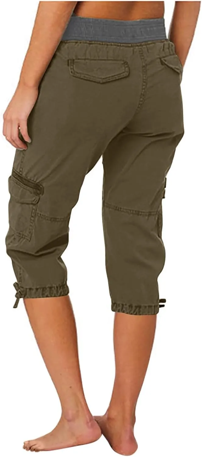 Womens Capri Cargo Pants Hiking Lightweight with Pockets Curvy Summer Causl Baggy Cotton Bermuda Shorts Knee Length