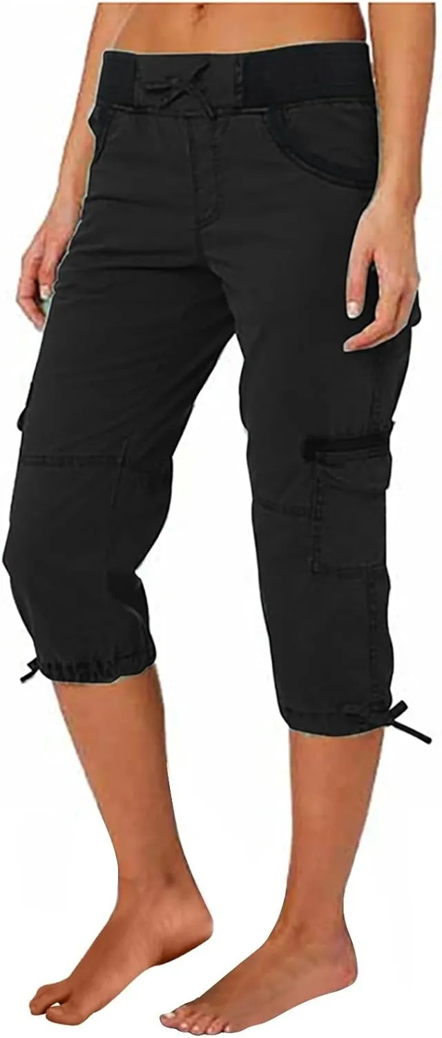 Womens Capri Cargo Pants Hiking Lightweight with Pockets Curvy Summer Causl Baggy Cotton Bermuda Shorts Knee Length