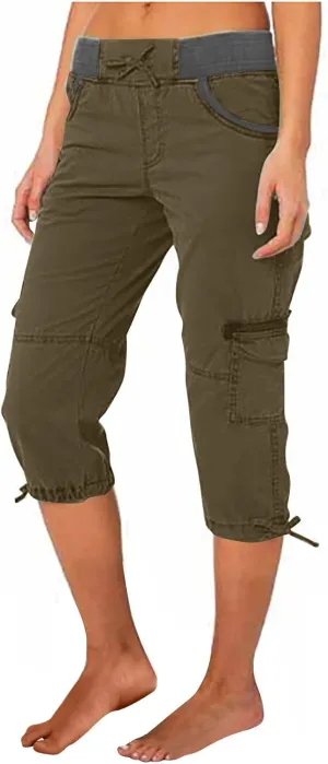 Womens Capri Cargo Pants Hiking Lightweight with Pockets Curvy Summer Causl Baggy Cotton Bermuda Shorts Knee Length
