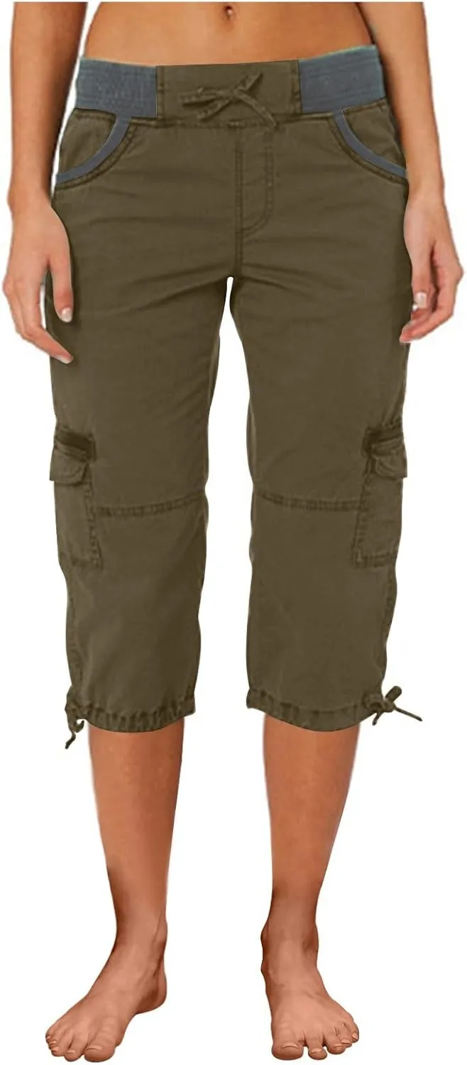 Womens Capri Cargo Pants Hiking Lightweight with Pockets Curvy Summer Causl Baggy Cotton Bermuda Shorts Knee Length