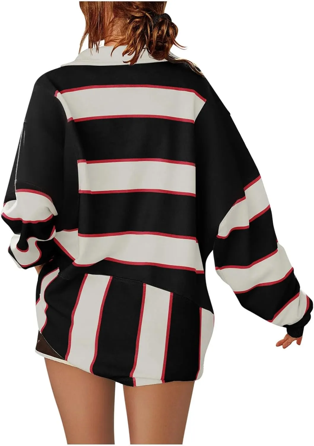 Womens Oversized Striped Swearshirt V Neck Color Block Tops Teen Girls Y2K Clothes Trendy Preppy Outfits Fall Shirts