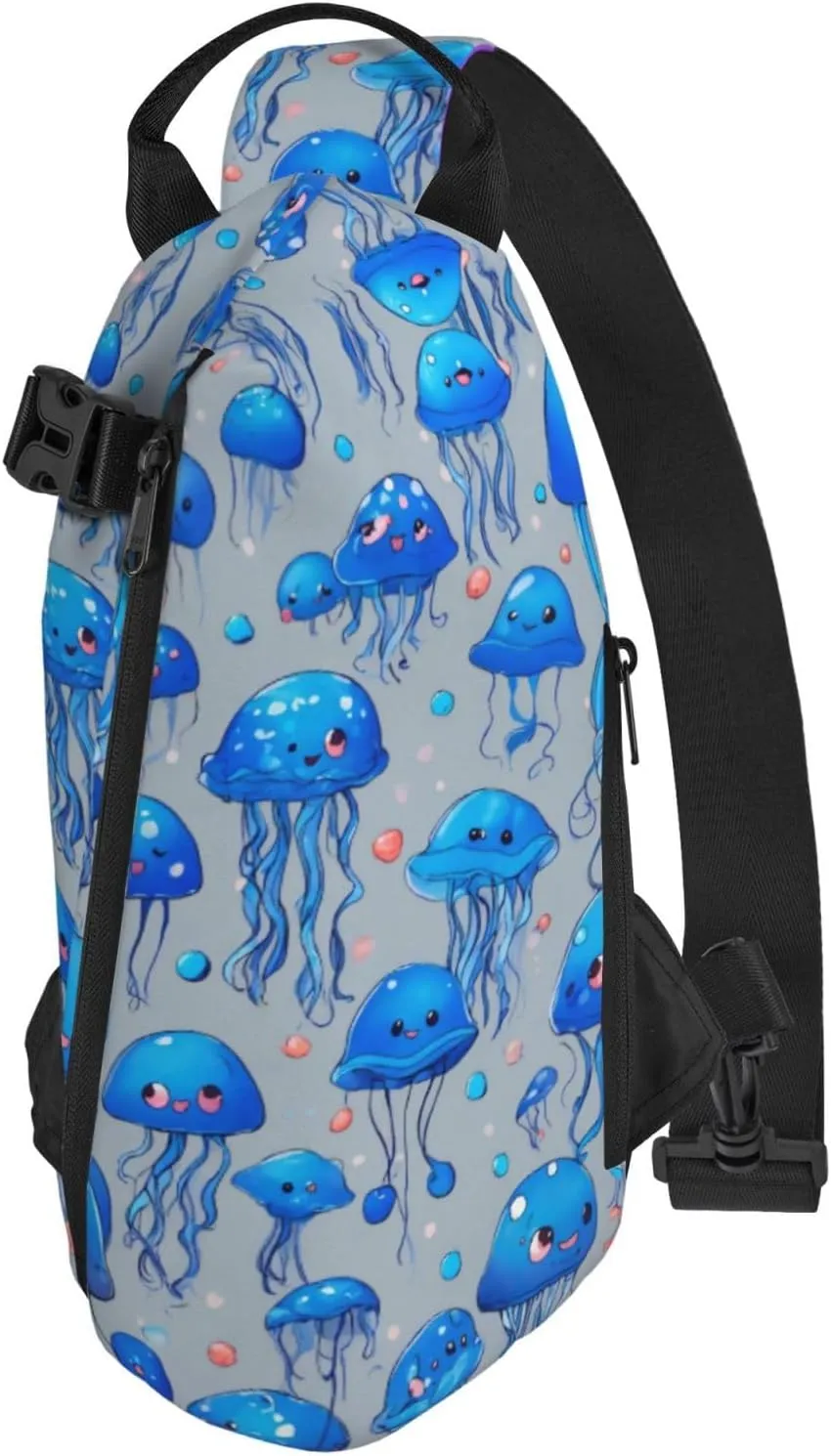 WURTON Colorful Jellyfish Print Crossbody Backpack Cross Pack Lightweight Sling Bag Travel, Hiking