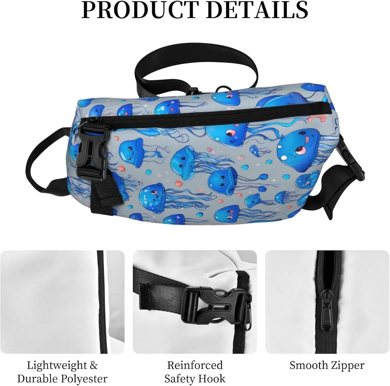 WURTON Colorful Jellyfish Print Crossbody Backpack Cross Pack Lightweight Sling Bag Travel, Hiking