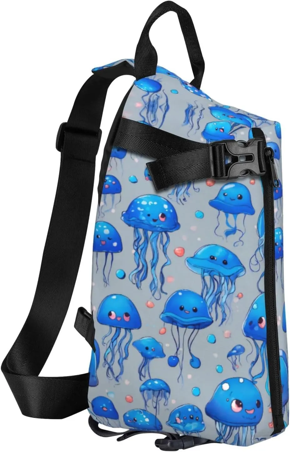 WURTON Colorful Jellyfish Print Crossbody Backpack Cross Pack Lightweight Sling Bag Travel, Hiking