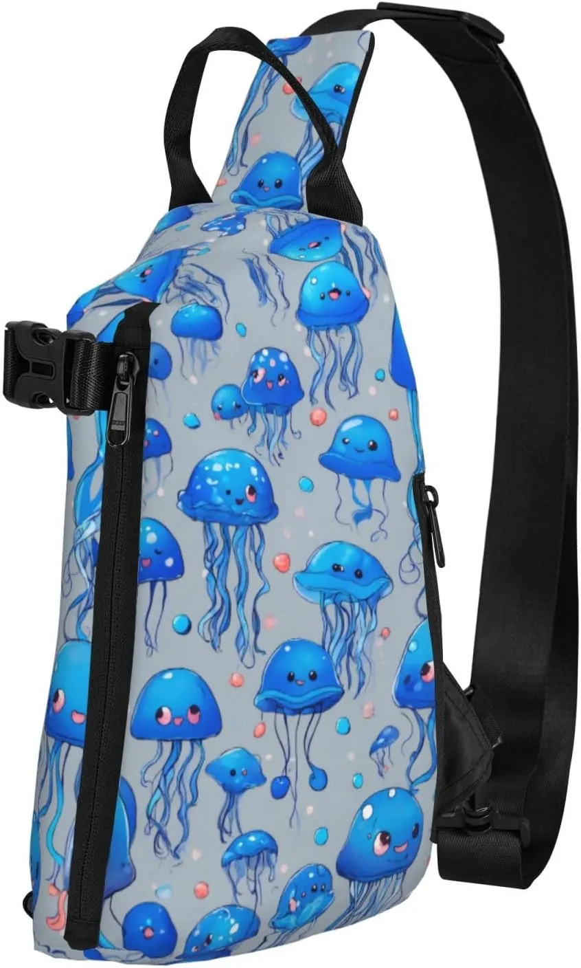 WURTON Colorful Jellyfish Print Crossbody Backpack Cross Pack Lightweight Sling Bag Travel, Hiking