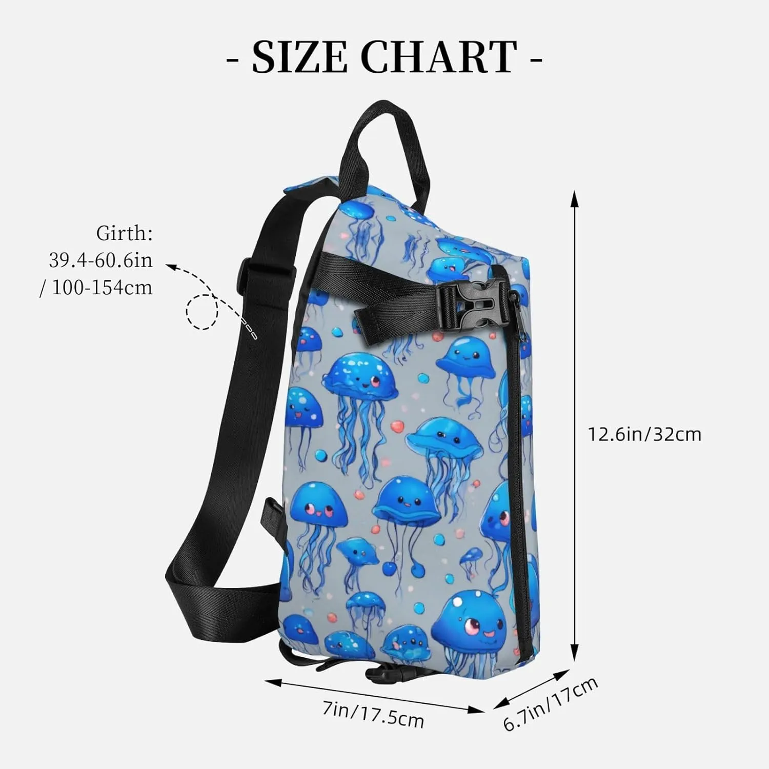 WURTON Colorful Jellyfish Print Crossbody Backpack Cross Pack Lightweight Sling Bag Travel, Hiking