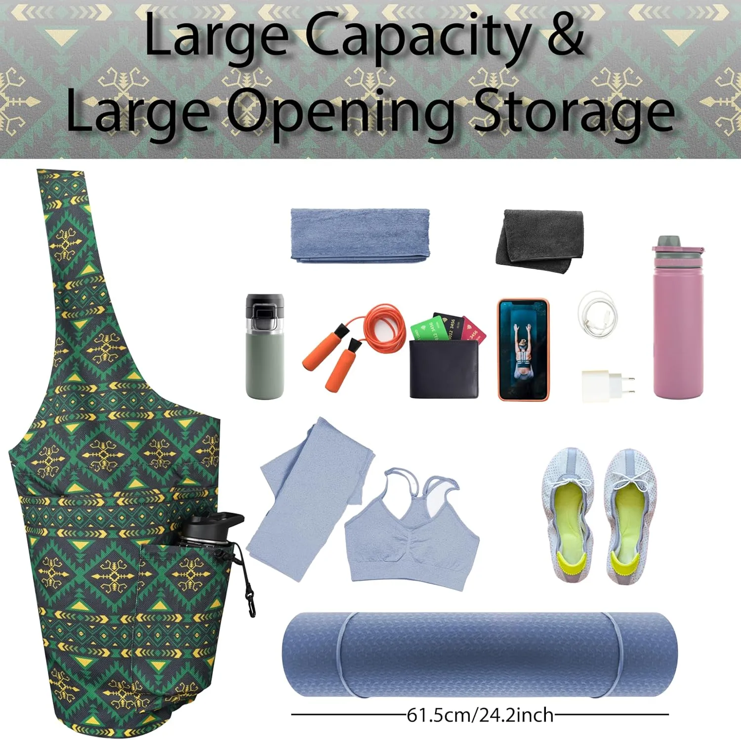 Yoga Mat Bag Yoga Tote Bag with Large Waterproof Zipper Pocket and Drawstring Pocket Yoga Mat Bag Carrier Fit Most Size Mats and All You Stuff