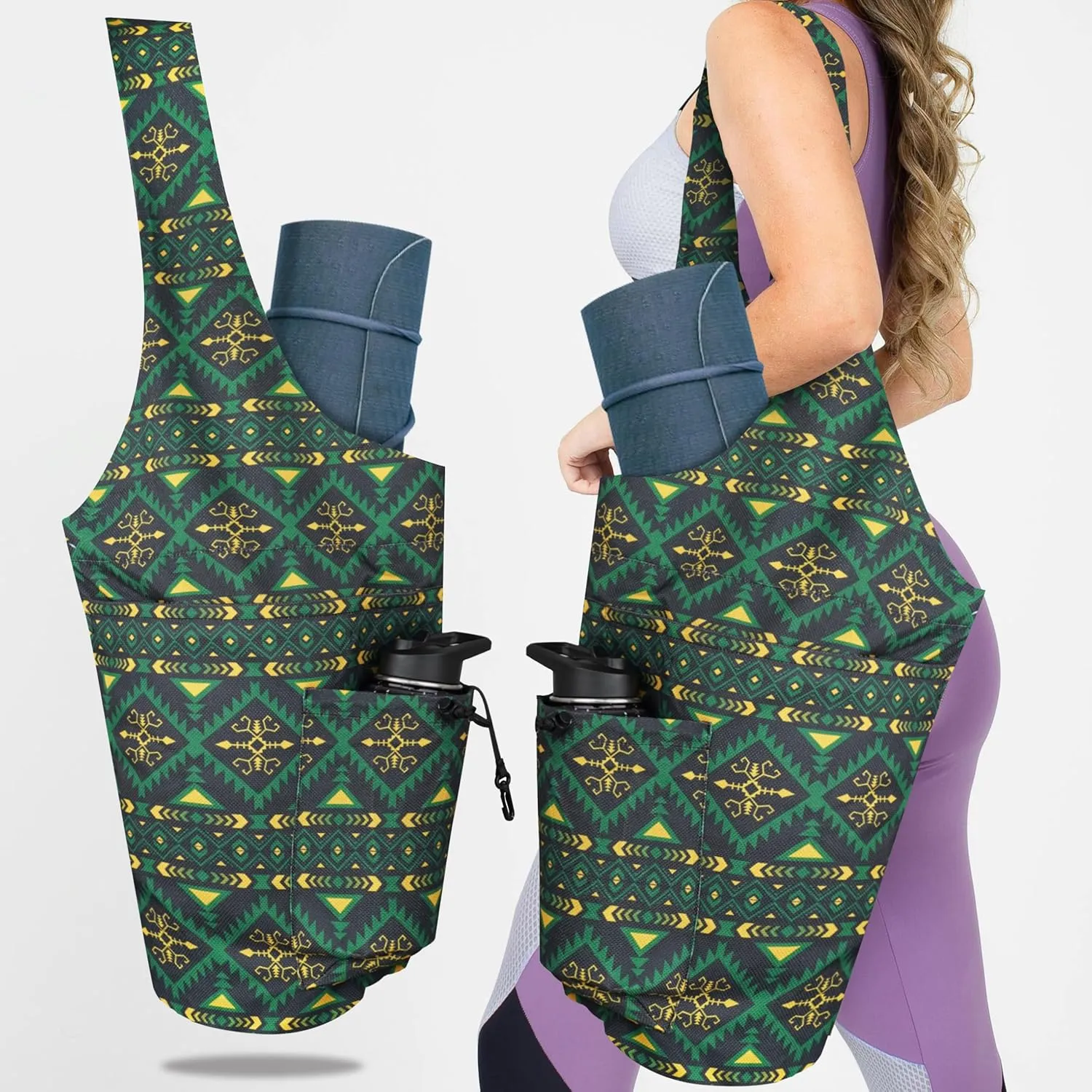 Yoga Mat Bag Yoga Tote Bag with Large Waterproof Zipper Pocket and Drawstring Pocket Yoga Mat Bag Carrier Fit Most Size Mats and All You Stuff