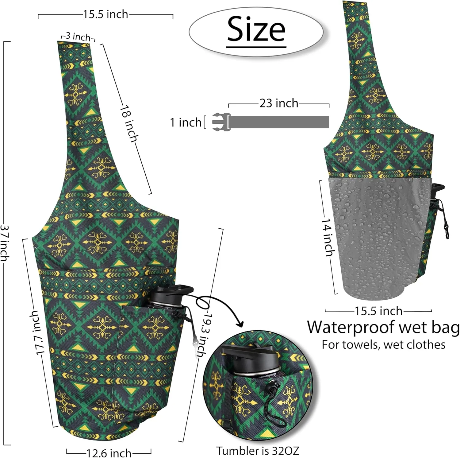 Yoga Mat Bag Yoga Tote Bag with Large Waterproof Zipper Pocket and Drawstring Pocket Yoga Mat Bag Carrier Fit Most Size Mats and All You Stuff