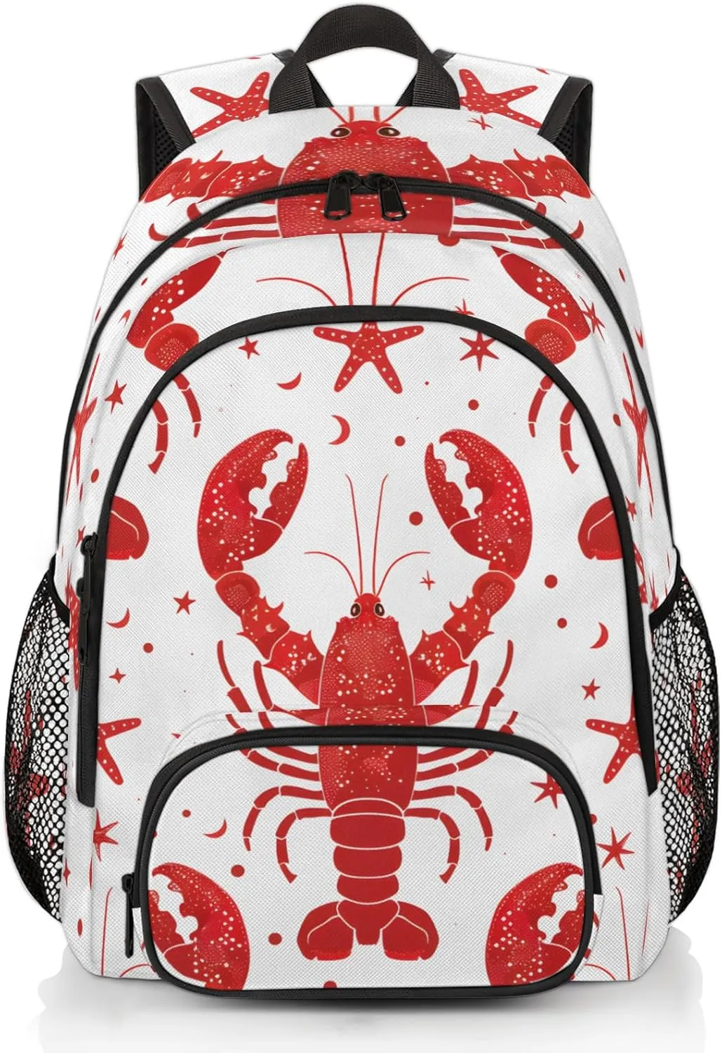 Yzrwebo Red Crayfish Starfish Laptop iPad Tablet Travel Backpack Casual Daypack, Ocean Theme Lightweight Adjustable Shoulder Straps with Multiple Pockets Backpack for Women Men Gifts