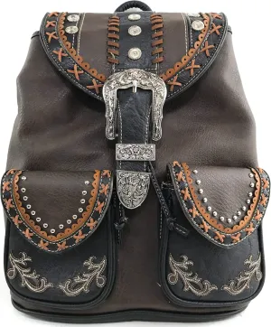 Zelris Western Country Floral Buckle Rucksack Backpack (Brown)