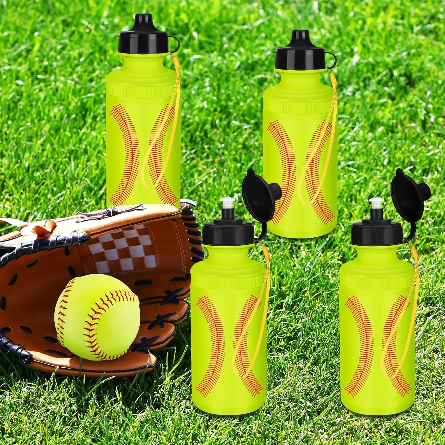 Zubebe 36 Pcs Sport Water Bottles Bulk 21 oz Squeeze Reusable BPA-Free Plastic Water Bottle with Nylon Strap Leak Proof Blank DIY Cup for School Football Team Beach Summer Grad Gift
