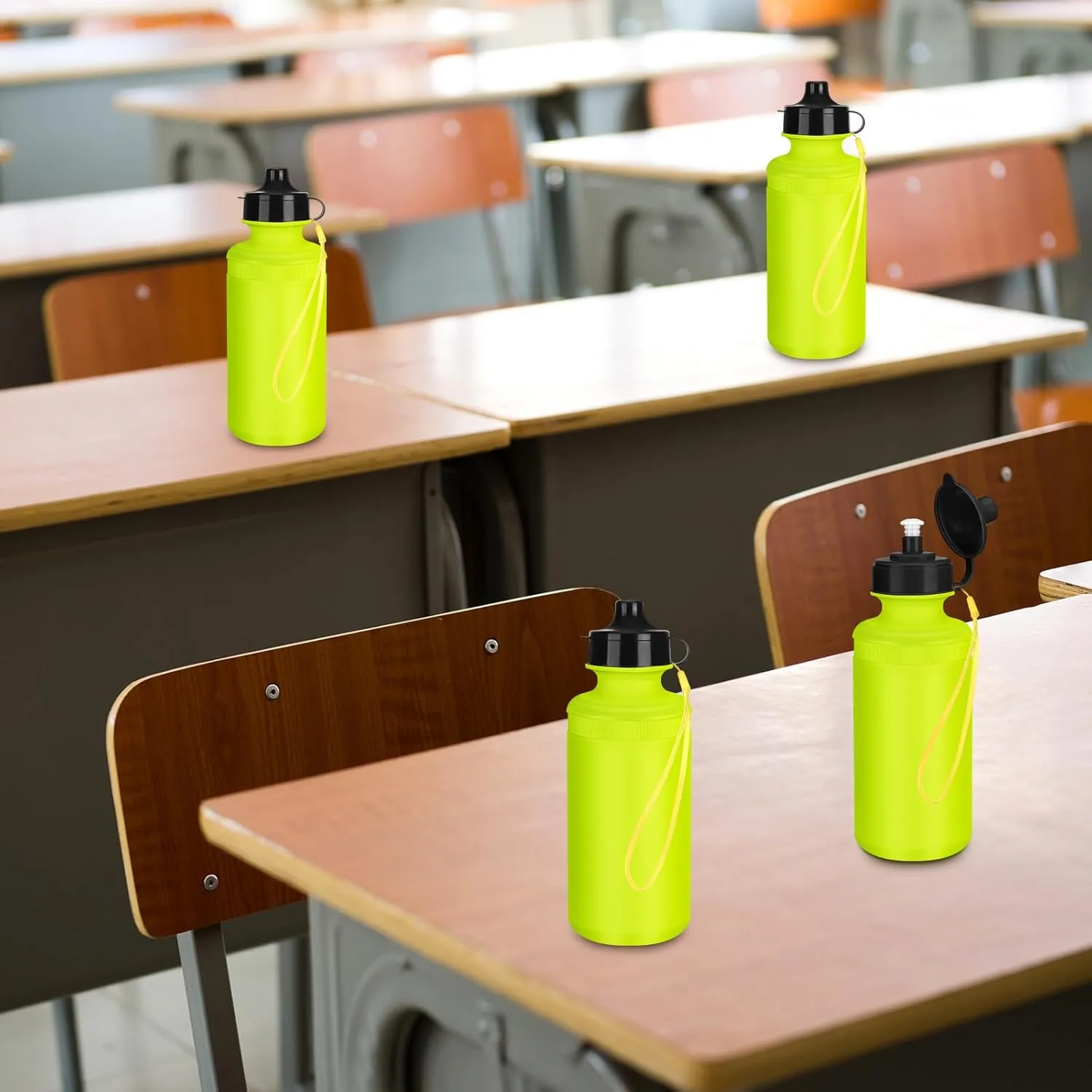 Zubebe 36 Pcs Sport Water Bottles Bulk 21 oz Squeeze Reusable BPA-Free Plastic Water Bottle with Nylon Strap Leak Proof Blank DIY Cup for School Football Team Beach Summer Grad Gift