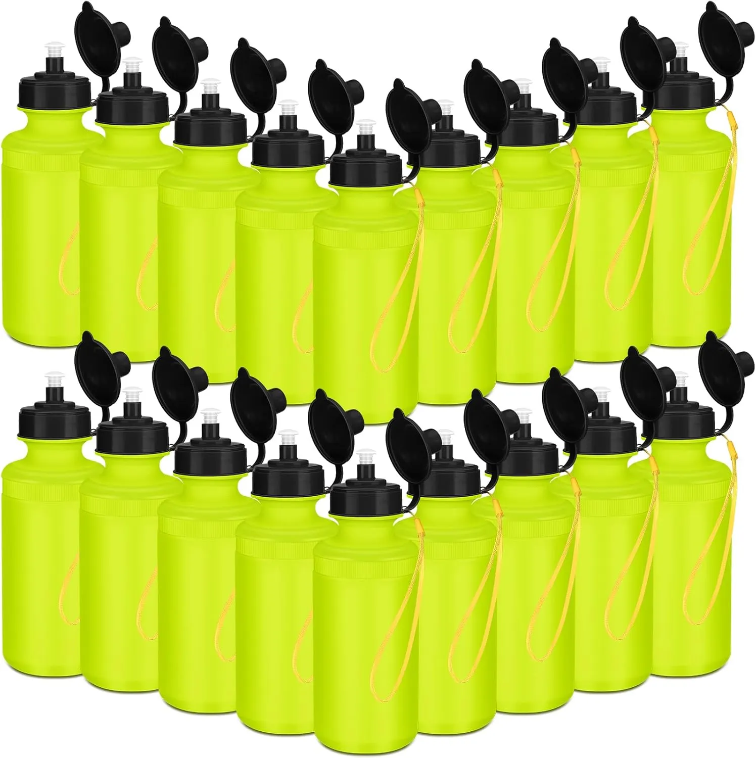 Zubebe 36 Pcs Sport Water Bottles Bulk 21 oz Squeeze Reusable BPA-Free Plastic Water Bottle with Nylon Strap Leak Proof Blank DIY Cup for School Football Team Beach Summer Grad Gift